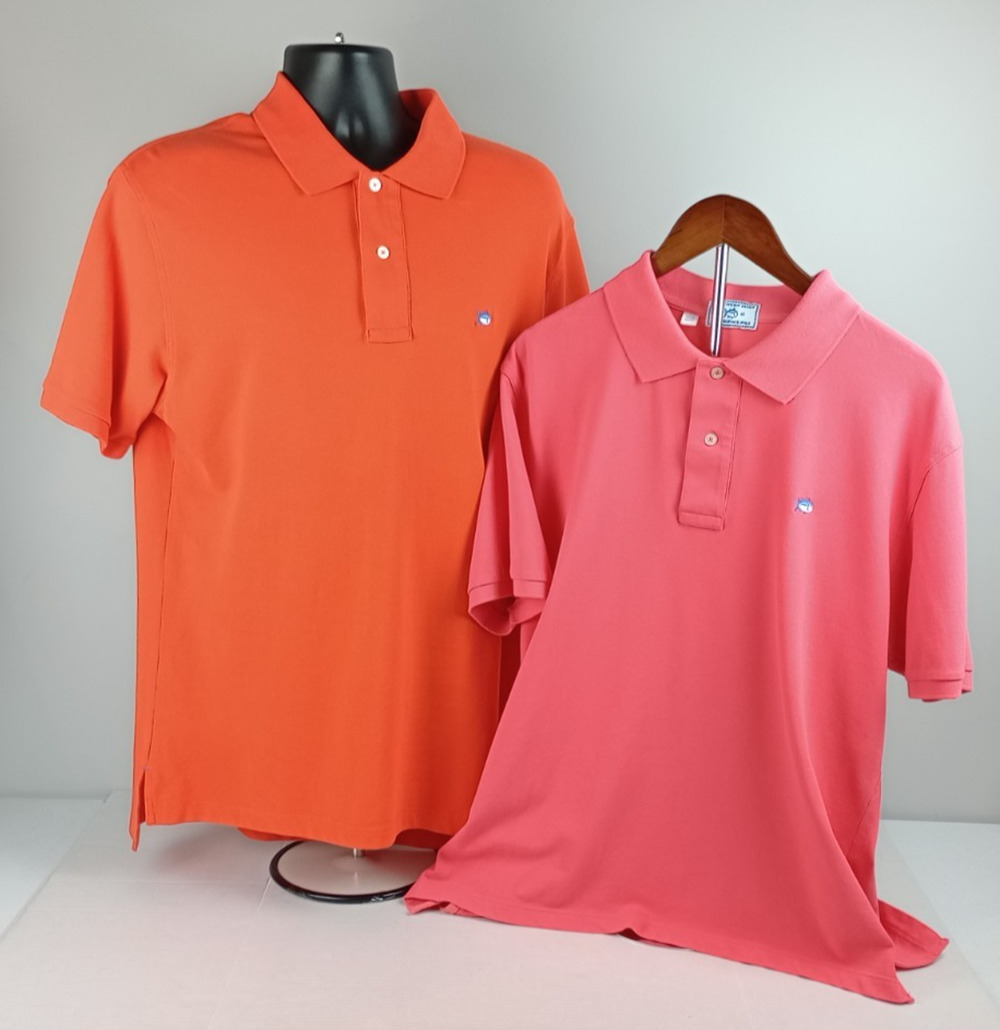 Southern Tide Skipjack Polo Lot of 2 Men's L Orange Pink Golf Stretch Shirts